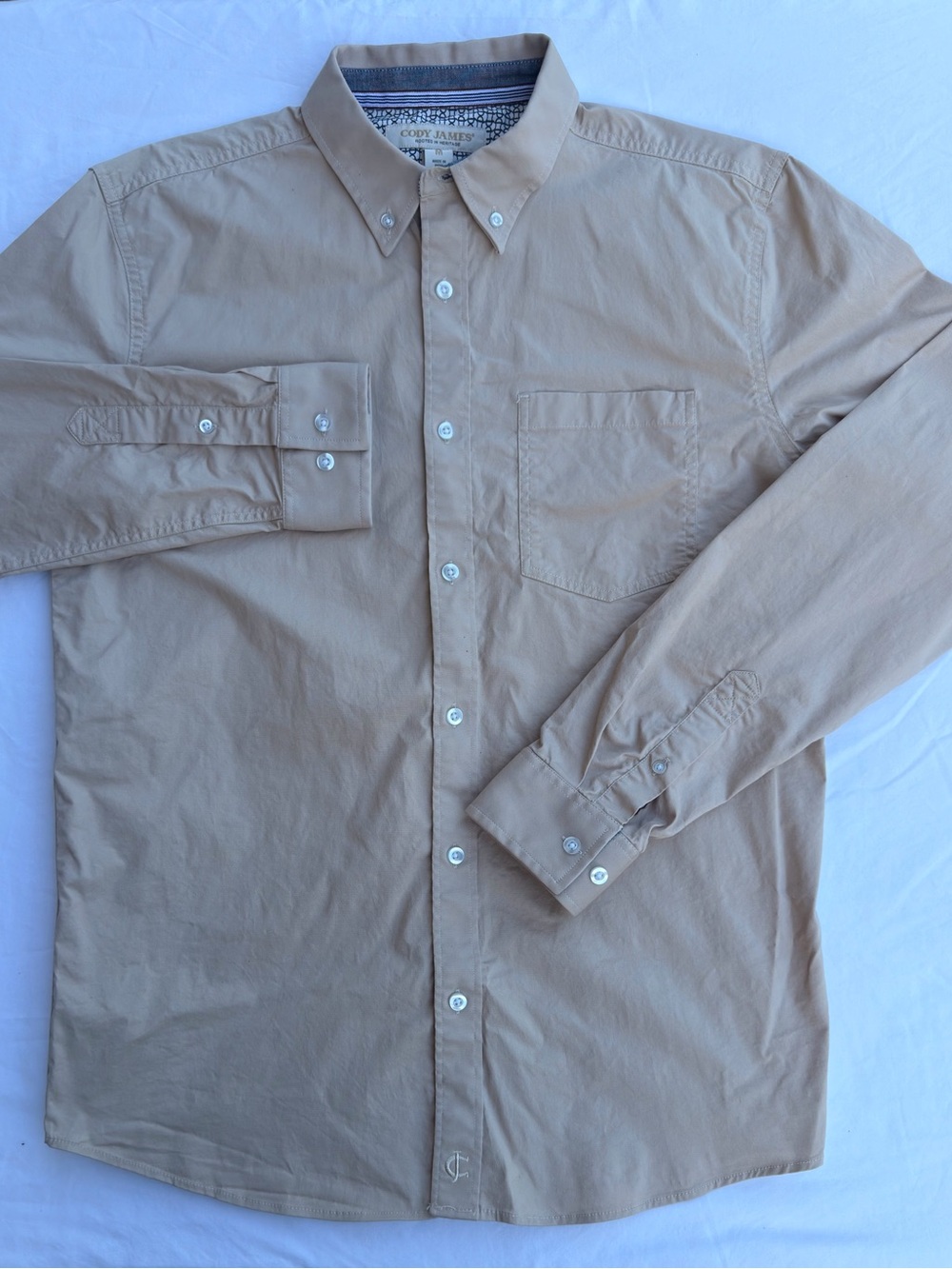 Cody James Men’s M Tan Khaki Long Sleeve Western Button Down Shirt Stretch